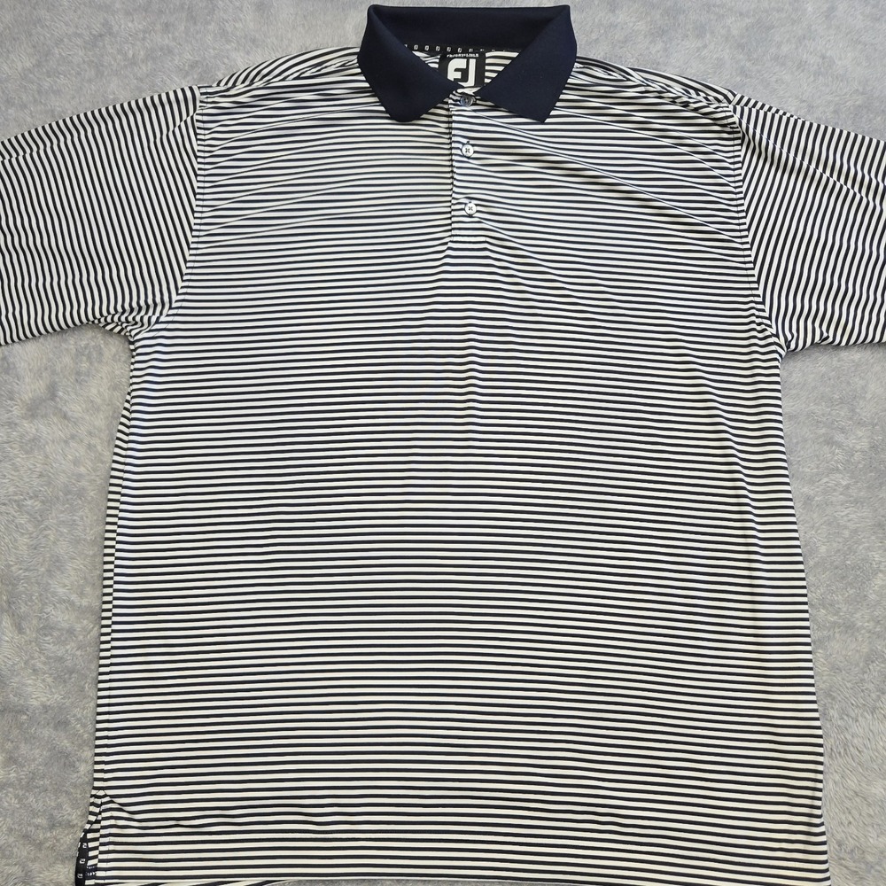 FootJoy ProDry Lisle Golf Polo Mens Large Navy White Striped Locust Hill CC Logo